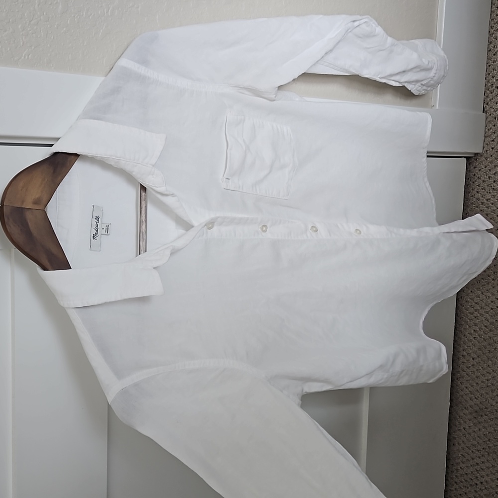 Madewell White Cotton Button-Up Crop - S